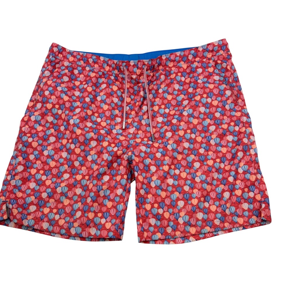 Peter Millar Seaside Swim Trunks Mens L Red Hot Air Balloon Print Pool Beach